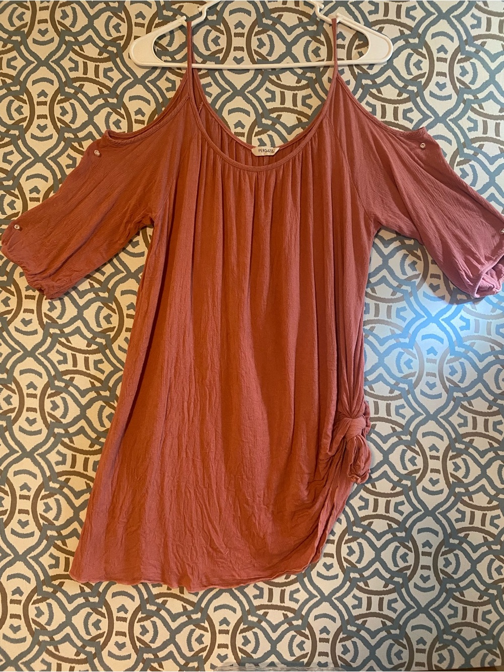 Persaya Rust Cold-Shoulder Spaghetti Strap Tunic